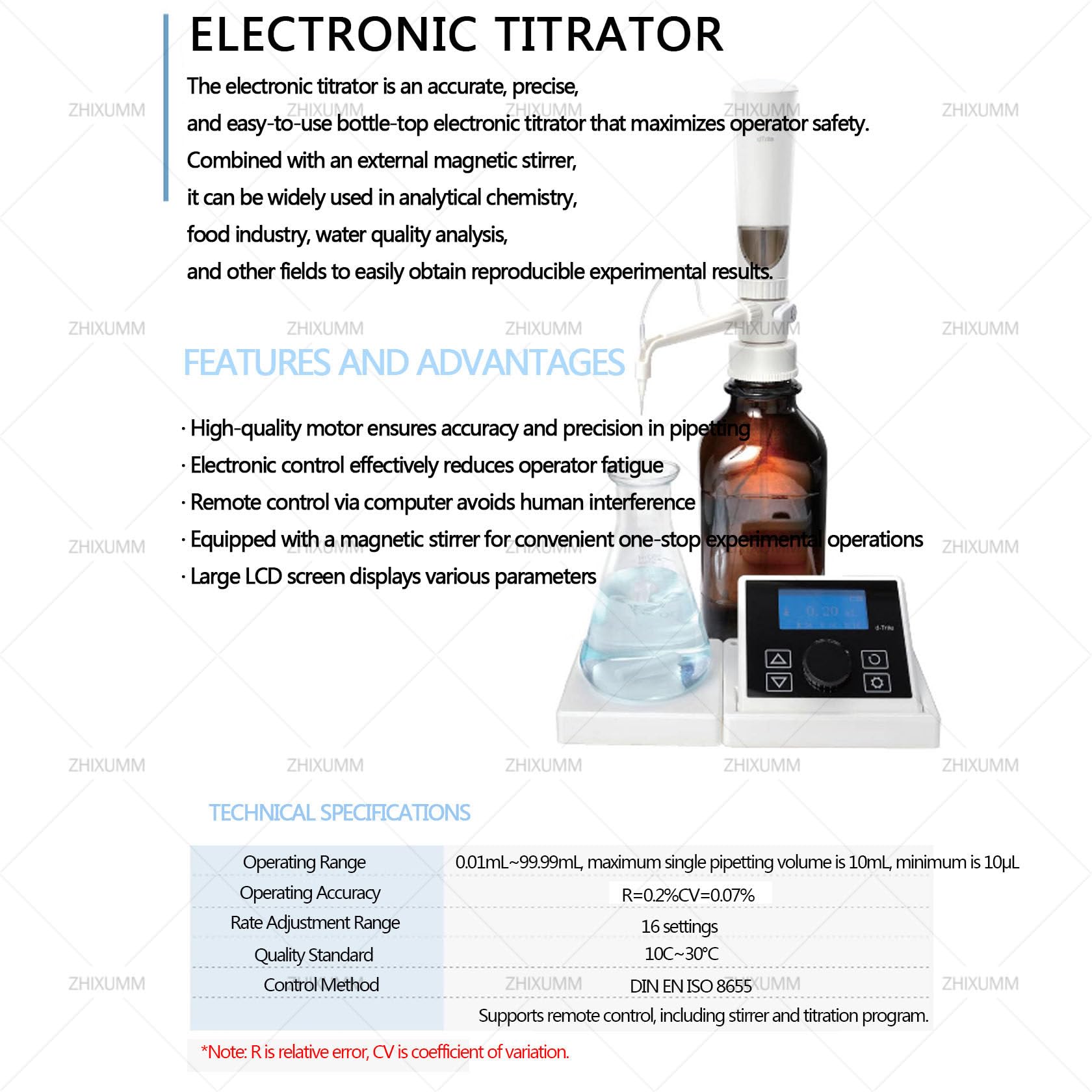 Elektronischer Labor-Flaschenaufsatz-Titrator, Polypropylen-Flaschenaufsatz-BüRette Mit Lcd-Display, 0,01–99 Ml Kontinuierliche Pipettierung, Elektronisches Labor-ReagenziendosiergeräT FüR Den