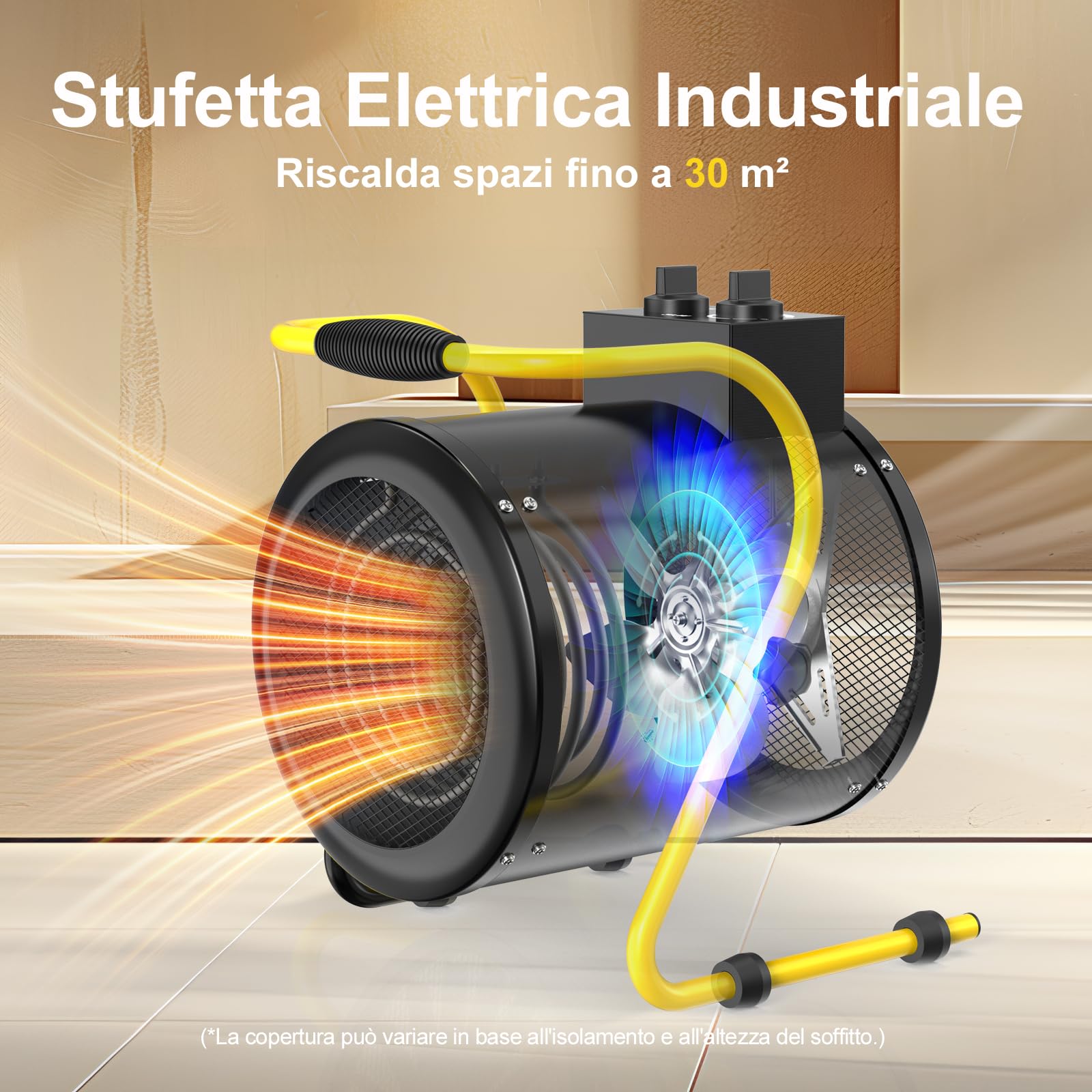 Stufetta Elettrica Industriale 3000 W Termoventilatore, Nero | Riscaldatore Elettrico Portatile, Termostato & Ventilazione, Protezione da Surriscaldamento per Officina, Garage e Cantiere
