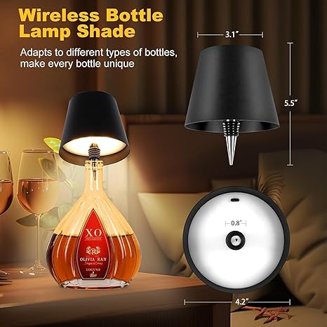BWHSHK Rechargeable Wireless Wine Bottle Lights, Touch Control, Portable Bottle Lamp (Black) photo 3
