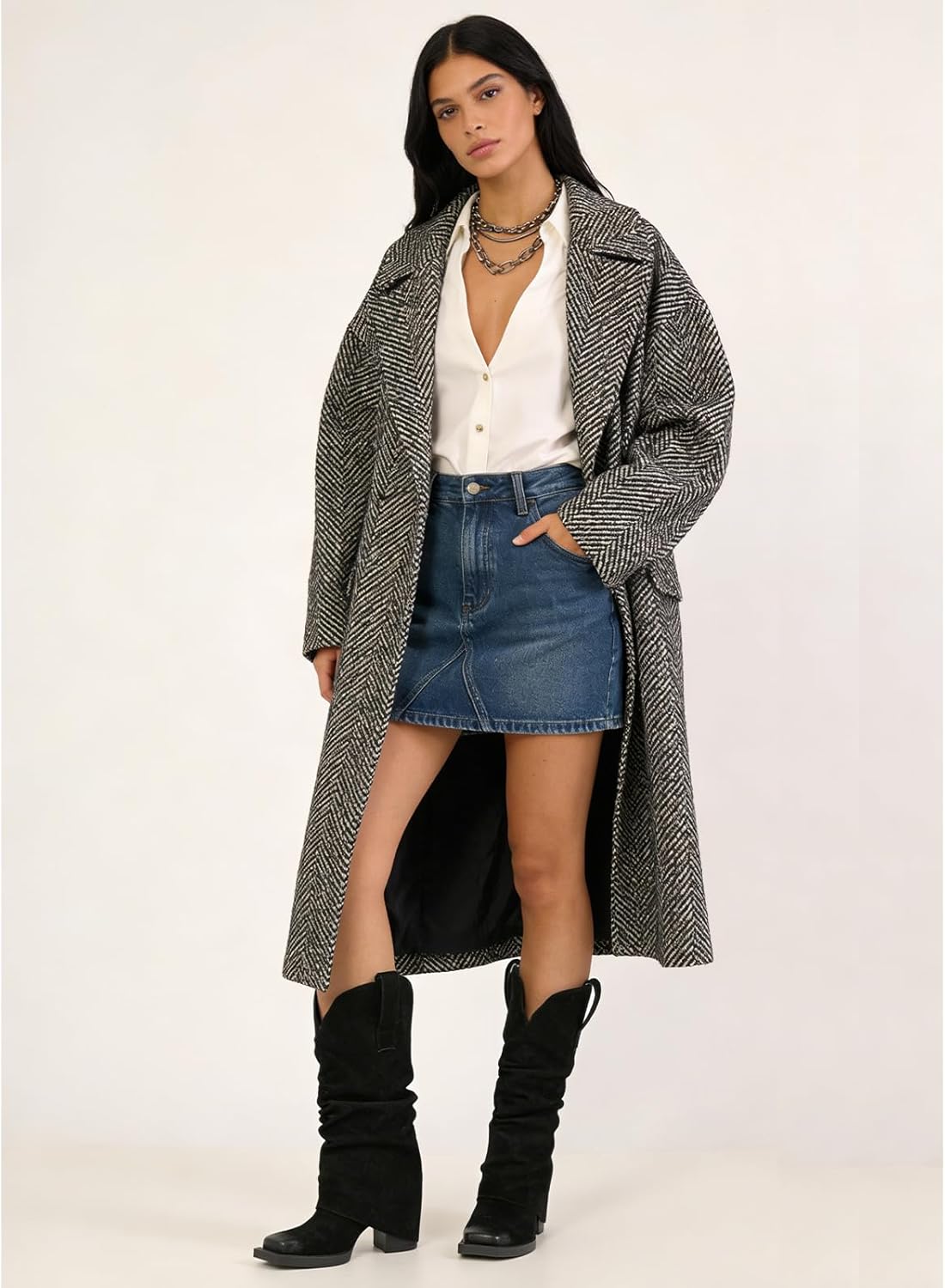 Suede Fold over Boots Square Toe Chunky Block Heel Mid Calf Boots Pull on Cowboy Cowgirl Western Slouchy Ankle Booties