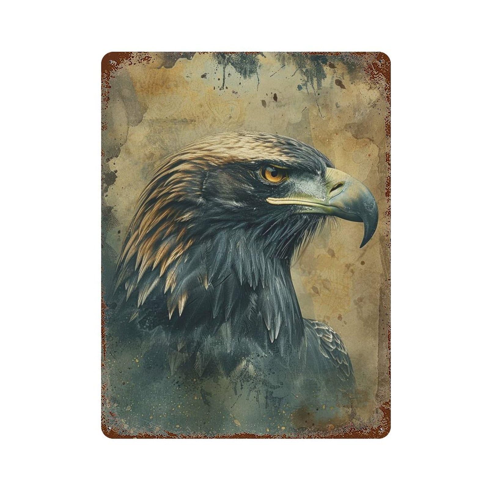 Majestic Eagle Rust Effect Tin Sign 15.7"x11.8", for Bistro, Counter And Cafe Decor, Decorative Metal Wall Art