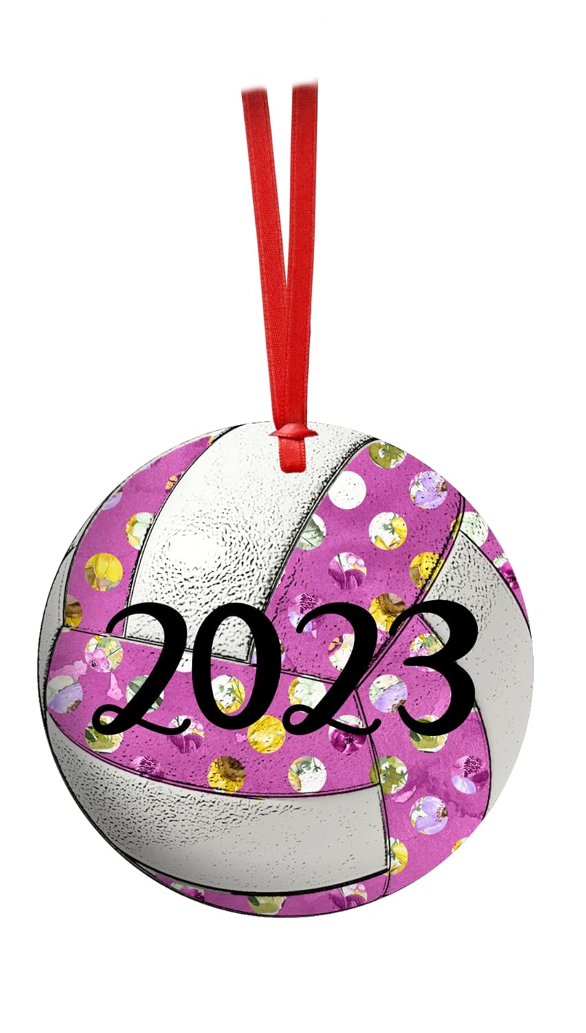 Volleyball Ornament for Christmas Tree Personalized for Girl Boy 2023 (Pink Year