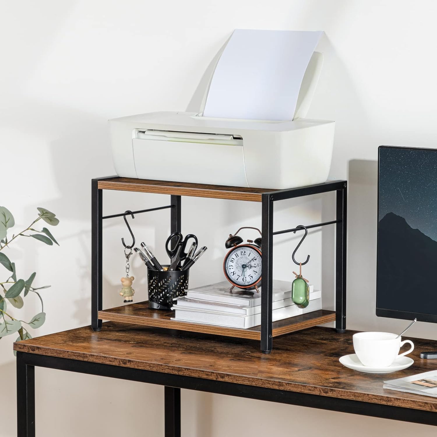 ALLOSWELL 3-Tier Mobile Printer Stand, 2-Tier Printer Cart with Storage, for Home, Office, Rustic Brown PTHR4001-PTHR2001 : Office Products