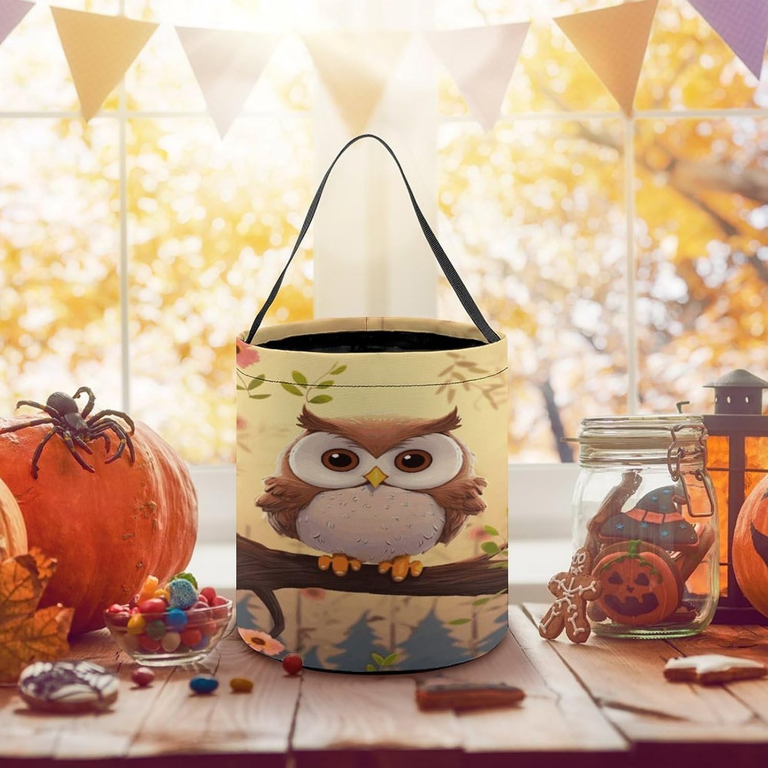 LLUTSNTH Cute Owl Halloween Tote Treat Bag for Trick Or Treat image 5
