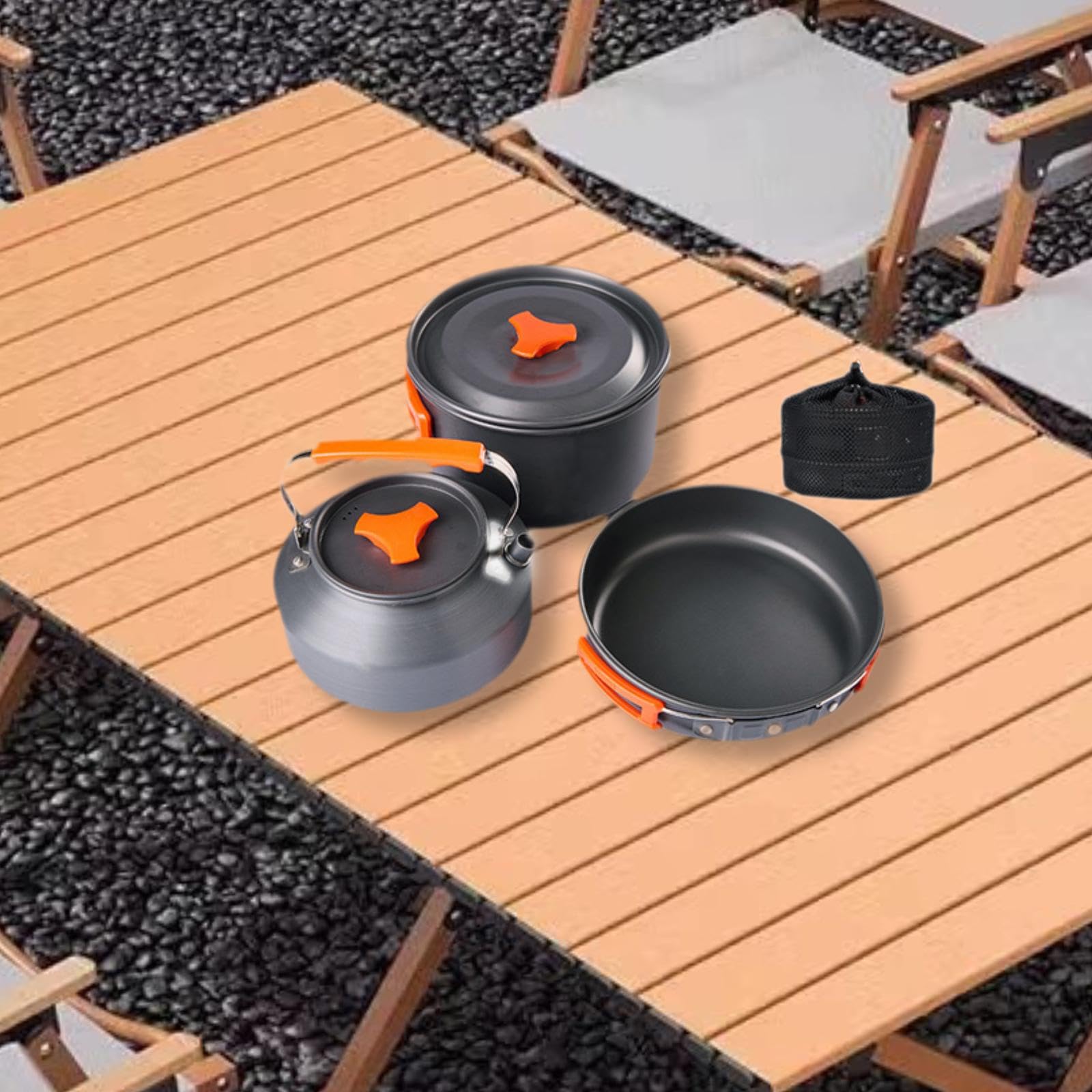 Juego de cocina de camping de 3 piezas con bolsa de almacenamiento para pesca al aire libre senderismo naranja
