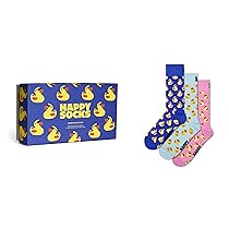 Happy Socks Stili estivi sostenibili per uomo e donna: bici, spiaggia, tennis, vela (IT, Numero, 41, 46, Regular, Regular, Set regalo da 3 calzini in gomma a forma di papera)
