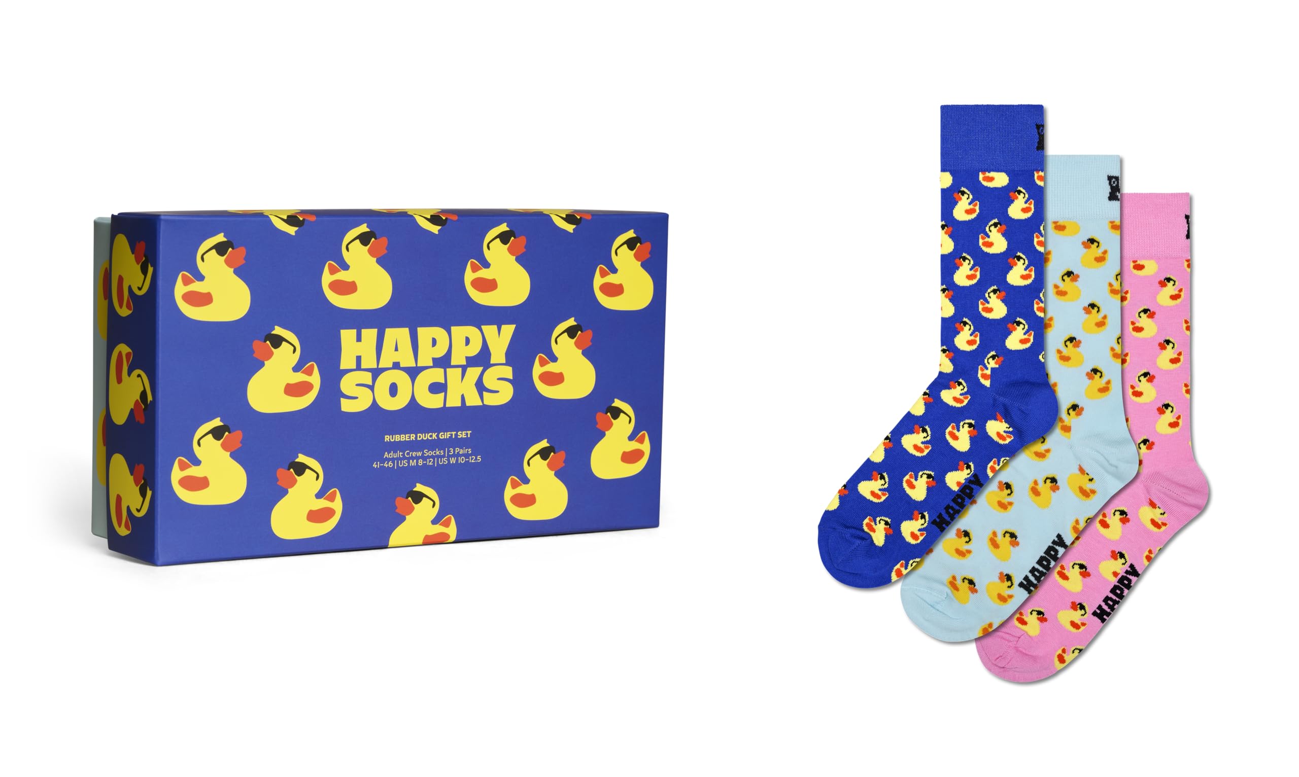 Happy Socks Unisex 3-pack Rubber Duck Gift Set, Blue, 36-40 UK