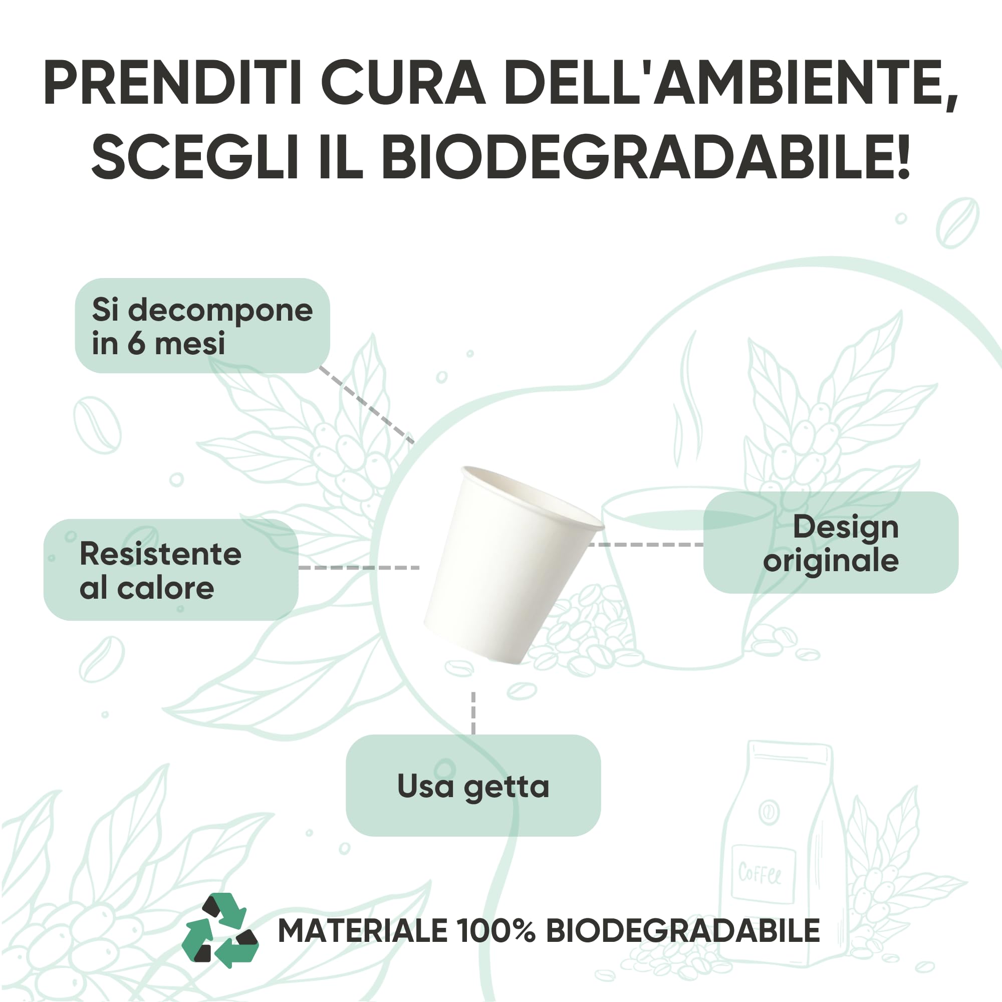 ecodrinks - 1000 Bicchieri Carta Bianco da 240ml - Per Acqua, Cocktail, Bevande Calde e Fredde - Biodegradabili, Eco-friendly e Made in Italy