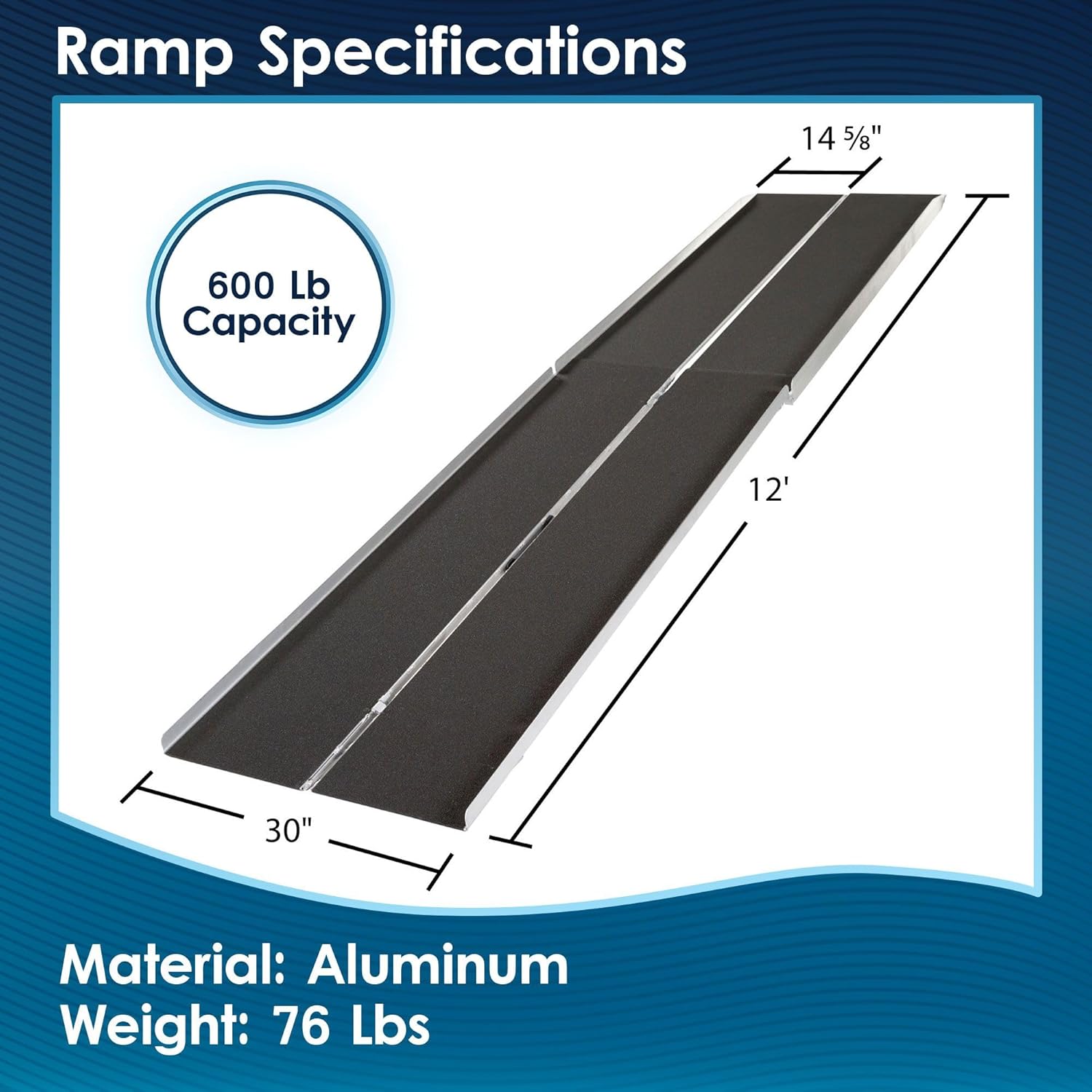 12’ Portable Wheelchair Ramp for Home Steps & Entry, 600 lb Capacity, Folding, Non-Slip, for Scooter, Walker, Rollator, Silver Spring
