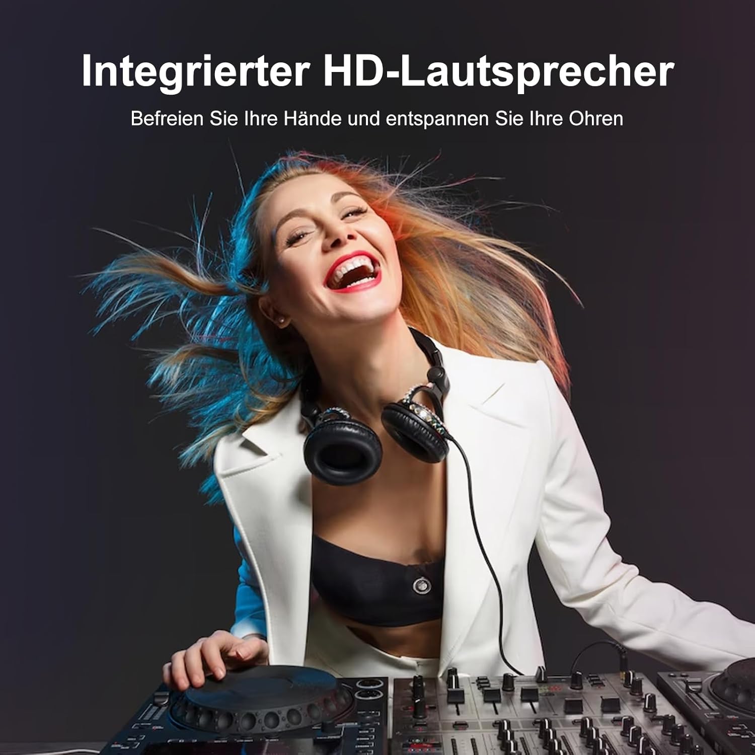 Illustration of the SWOFY M4 MP3 Player's integrated HD speaker function, allowing audio playback without headphones.