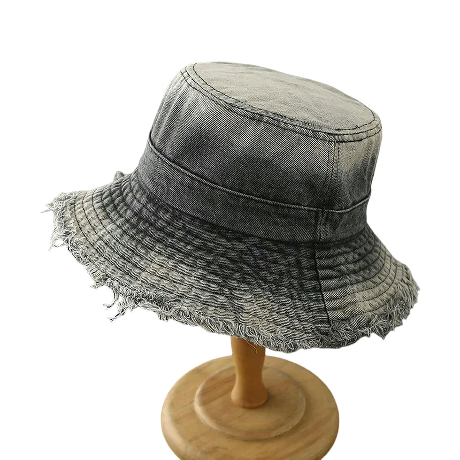 Kapelusz typu bucket Gradient Distressed Denim Hat, Outdoor Travel Fisherman Style With Frayed Edge