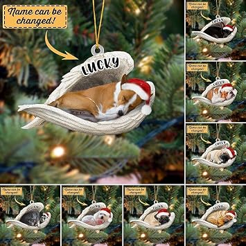 Black Labrador Sleeping Angel Christmas Ornament, Custom Dog Name, Personalized Gift for Dog Lovers, Xmas Decor