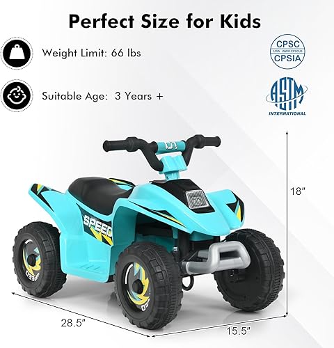 Miniatura 7 de DORTALA ATV para niños, auto de juguete motorizado alimentado por batería de 6 V con velocidades altasbajas, ruedas antideslizantes, Quad eléctrico