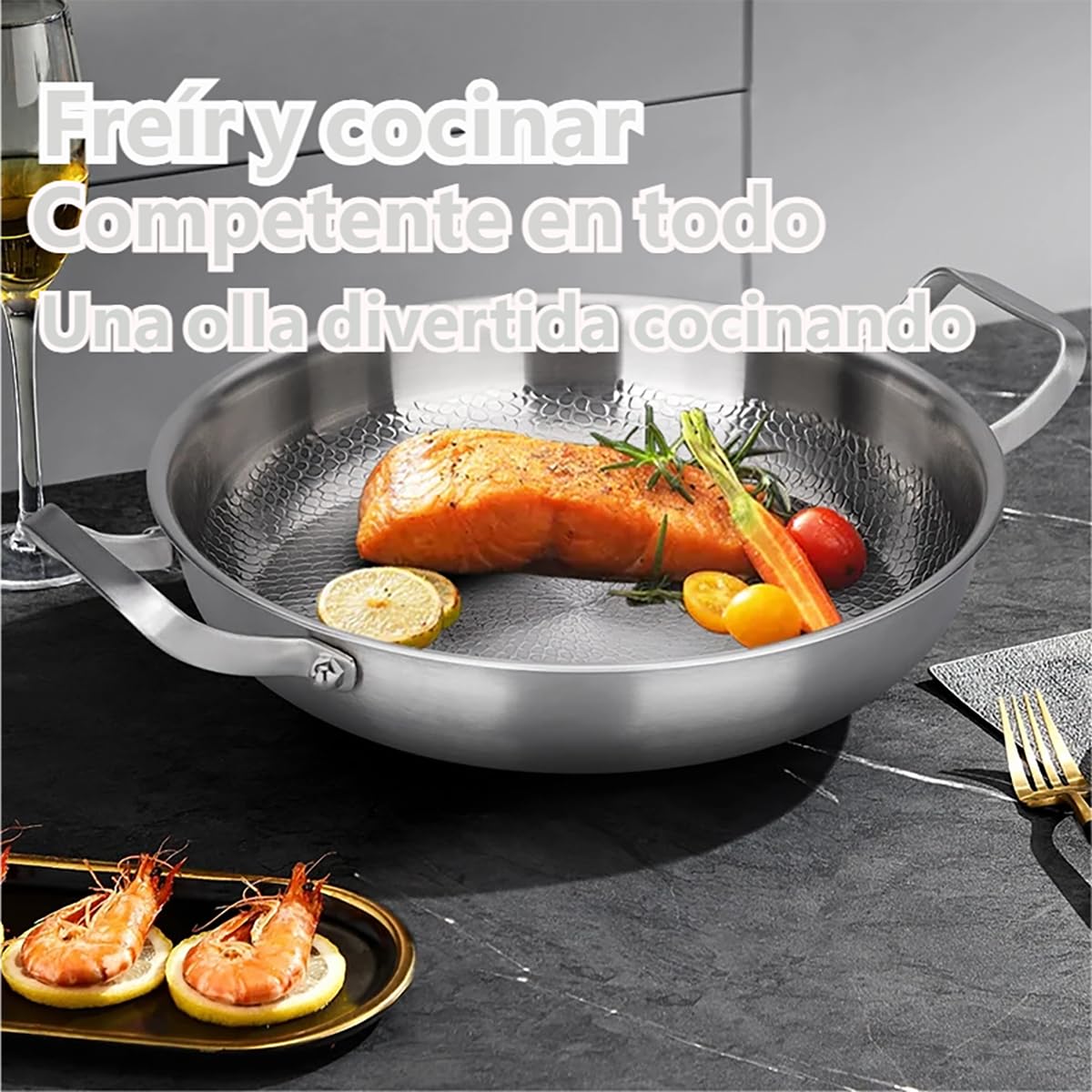 Genérico 2026 Sartén de Titanio Puro, Sartenes de Titanio, Antiadherente Sin PFOA, Base Inducción Imanética, Para Cocina Saludable Sin Aceite, Incluye Tapa y Mango Ergonómico (A, 28cm)