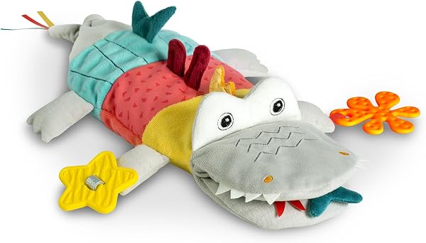 Fehn Marionnette Crocodile - Doudou avec hochet, Papier bruissant, Dentition et pouêt-pouêt - Jouet bébé Marionnette à Main - Jouet crépitant pour bébés et Jeunes Enfants à partir de 6+ Mois - 1