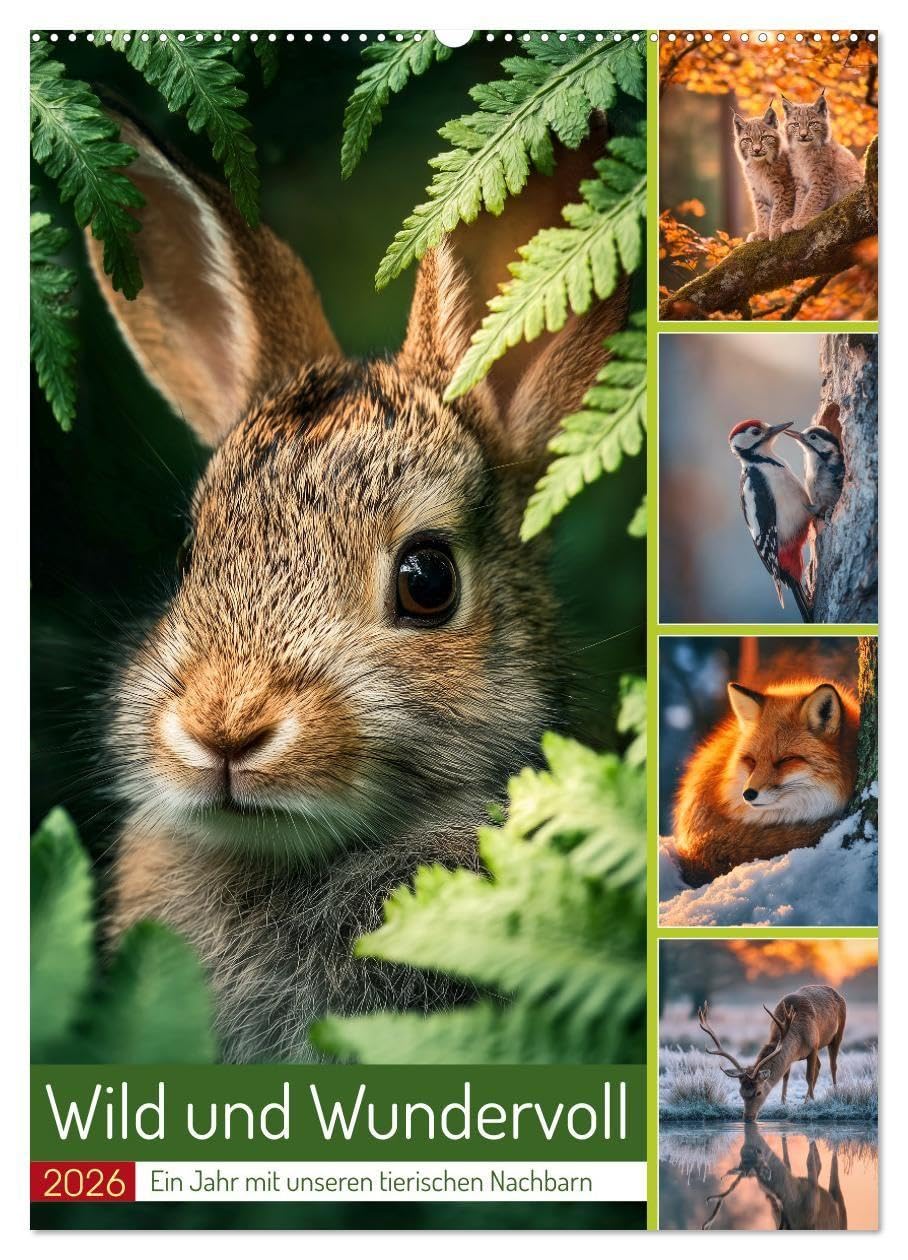 Wild und Wundervoll (Wandkalender 2026 DIN A2 hoch), CALVENDO Monatskalender: Zwölf hochwertige Monatsmotive mit süßen, realistischen Waldtieren in ... und Natürlichkeit lieben. (CALVENDO Tiere)