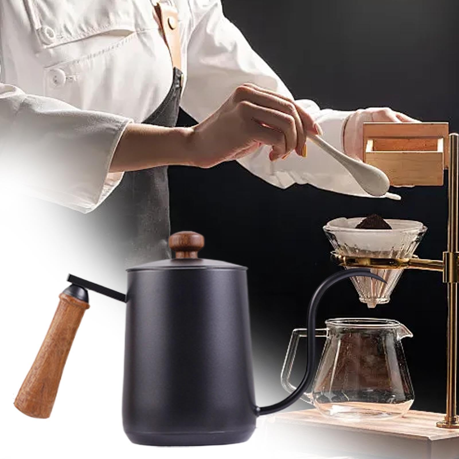 Über den Wasserkocher gießen - Manuelle Zubereitung mit beheiztem Schwanenhals-Ausgießer | Edelstahl Camping-Kaffeekanne, 600 ml Kaffeekanne für Domes