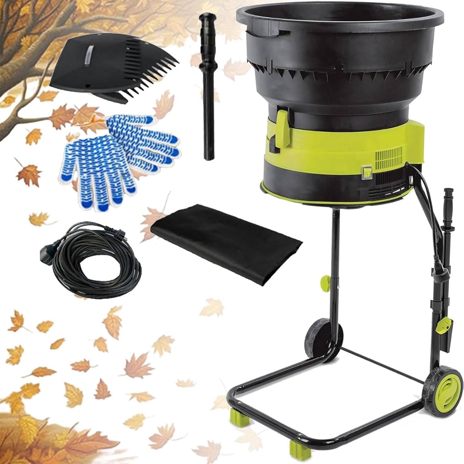 Trituradora de Hojas para Compost de 2500 W, trituradora de Hojas para jardín, trituradora de Hojas para Compost, para Agujas de Pino, Paja y residuos de jardín NopowerCord