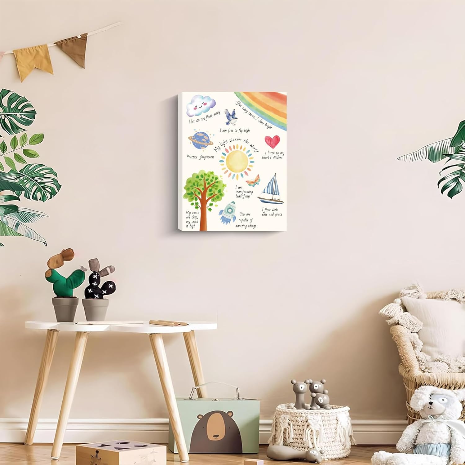 Spiritual Growth Wall Art Print, Watercolor Mindfulness Quotes Canvas Wall Art, Framed Inspirational Boho Wall Decor for Kids Room Nursery Bedroom, Ready to Hang 12x16 Inch