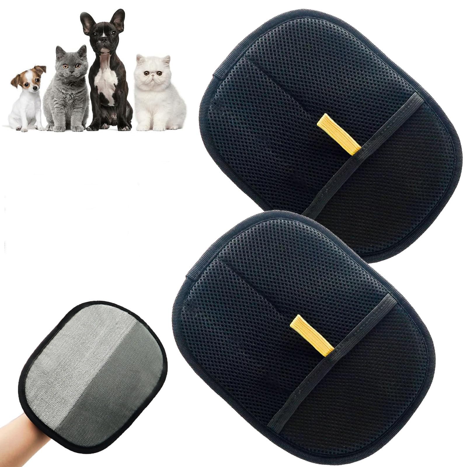 AMBEERT 2 PCS Static Removal Gloves Pet Hair, Cat Grooming Glove, Versatile Grooming Gloves for Washing Reusable, Black, Size M