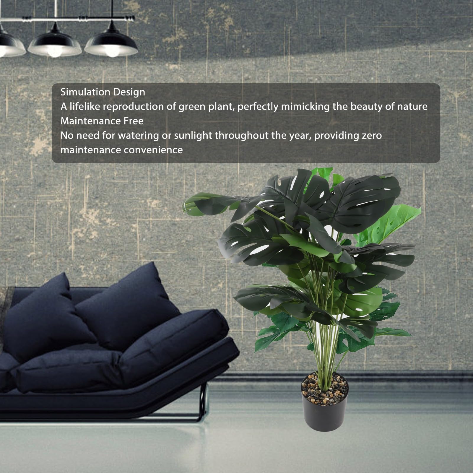 Monstera Artificial Monstera Planta Realista 18 Hojas de Plástico Falta de Plástico para Mantenimiento Interno, para Atacar en el Ministerio del Interior