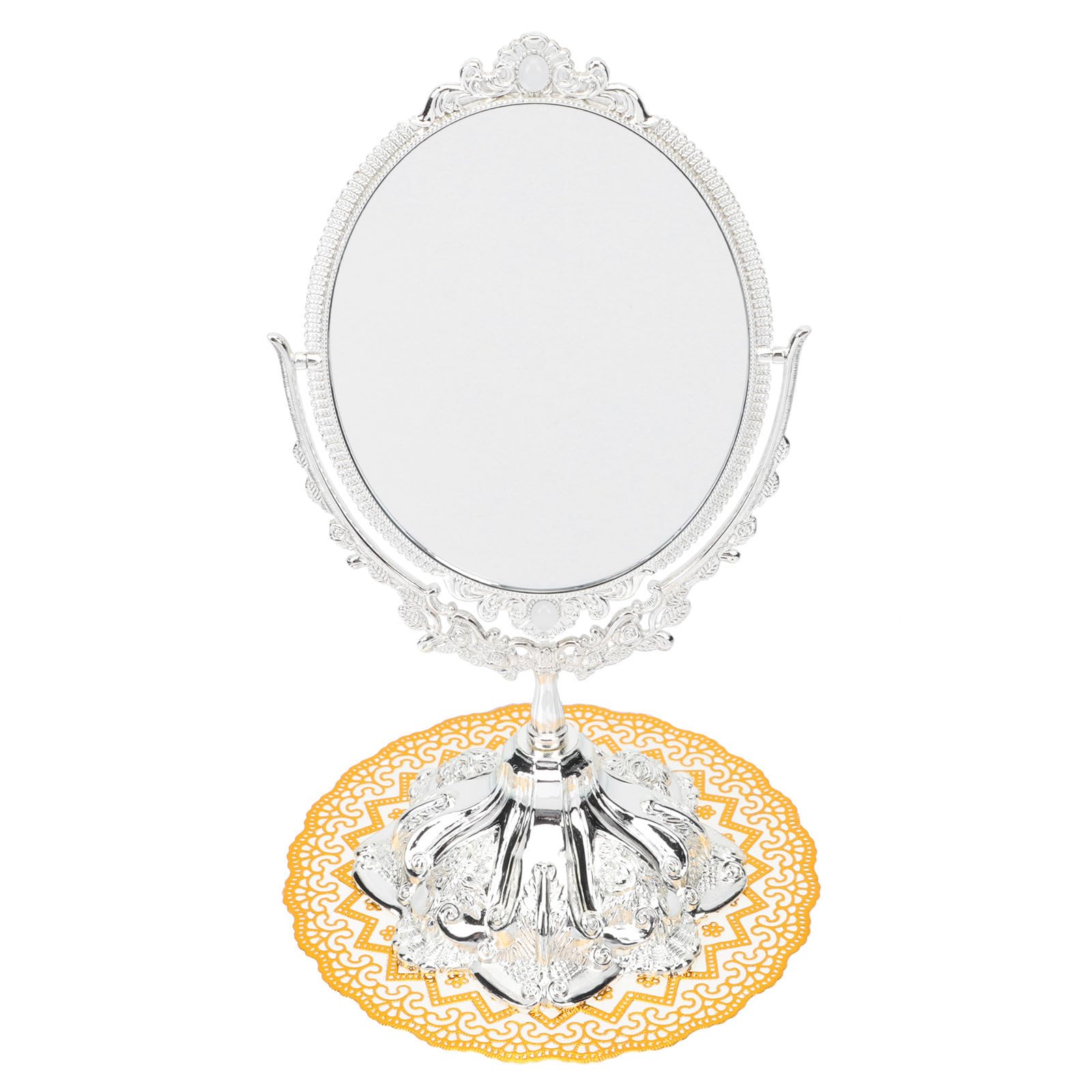 Miroir de maquillage vintage en métal argenté, l'éclat d'un design délicat Alipis