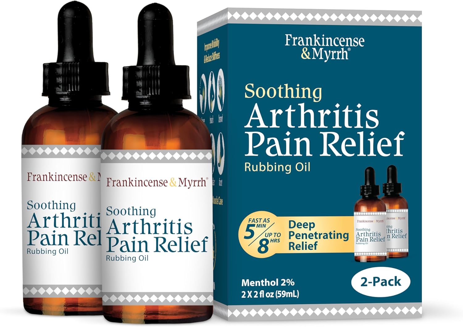 FRANKINCENSE & MYRRH Arthritis Pain Relief Rubbing Oil – Arthritis Pain Reliever with Frankincense Essential Oil for Sciatica, Lower Back, Neck, Hands, Knees, Joints and Shoulders, 2 fl.oz. - 2 Pack
