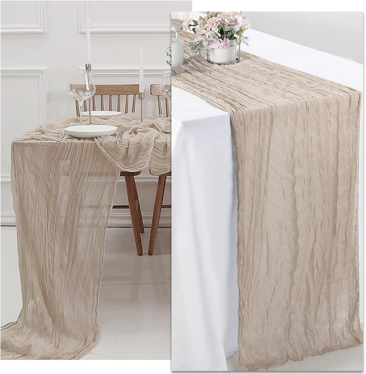 Käsetuch Tischläufer, 6 Stück, Boho-Gaze, 90 x 400 cm, 13 Fuß lang, Käsetuch-Tischläufer für Hochzeit, Party, Urlaub, Dekoration, Tischdekoration (4 Stück Helle Kamelfarbe)