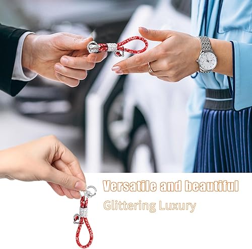 Miniatura 6 de Llavero brillante para automóvil, correa con anillo en D, accesorios de decoración de llaves de vehículo para mujeres y niñas (rojo)