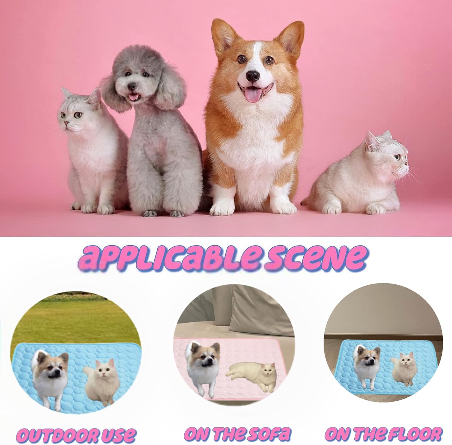 review Pet Cooling mat Summer Cooling Ice Silk Sleeping Pad Pet Bed Dog cat Blanket Breathable pet self-Cooling Blanket Easy to Carry Outdoors or Kennel.(S 19x15 in, Pink)