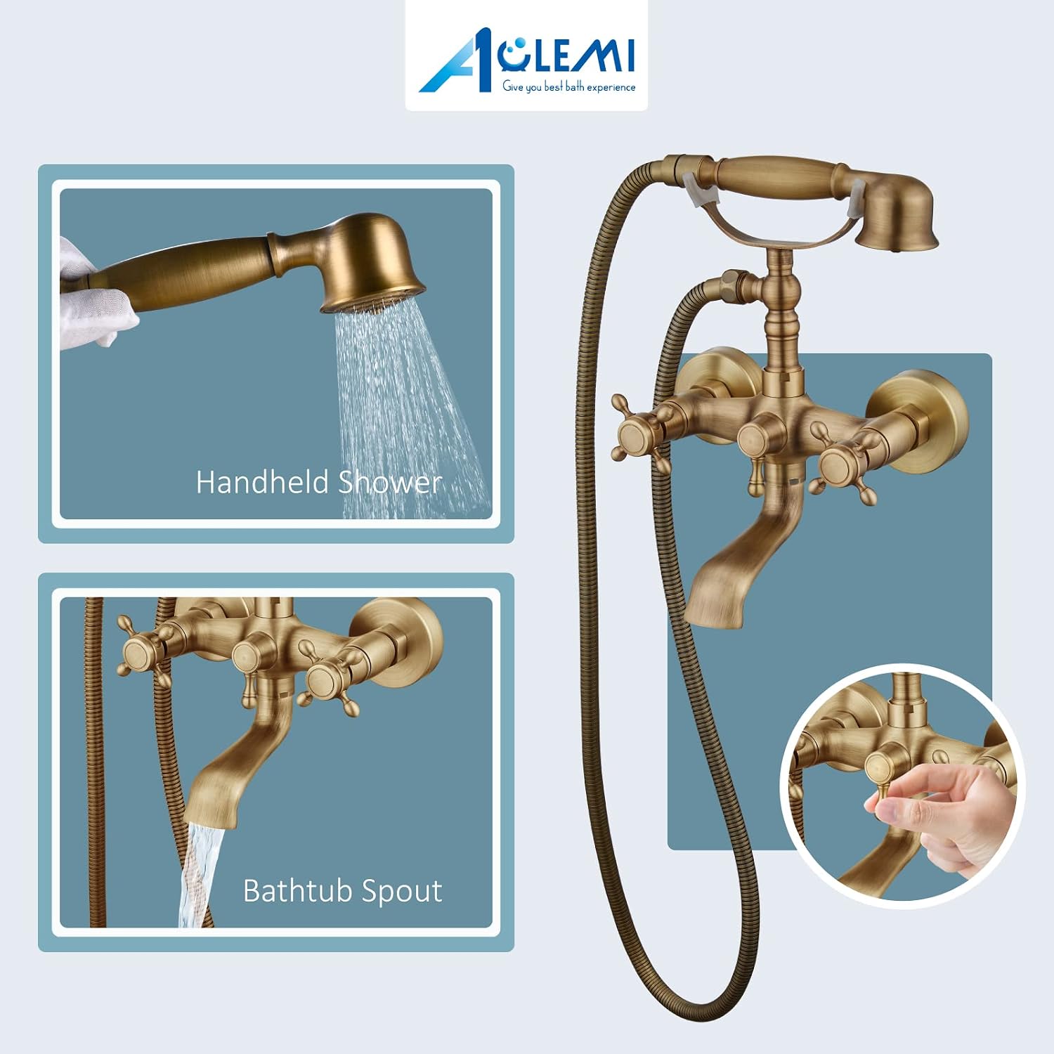 Top Rated Aolemi Wall Mount Antique Brass Bathtub Faucet with Hand Shower Sprayer Bathroom Tub Faucet Double Cross Handle Telephone Shaped Handheld Sprayer Shower Set Mixer Tap Vintage 🛒 Flash Sale Aolemi Wall Mount Antique Brass Bathtub Faucet with Hand Shower Sprayer Bathroom Tub Faucet Double Cross Handle Telephone Shaped Handheld Sprayer Shower Set Mixer Tap Vintage