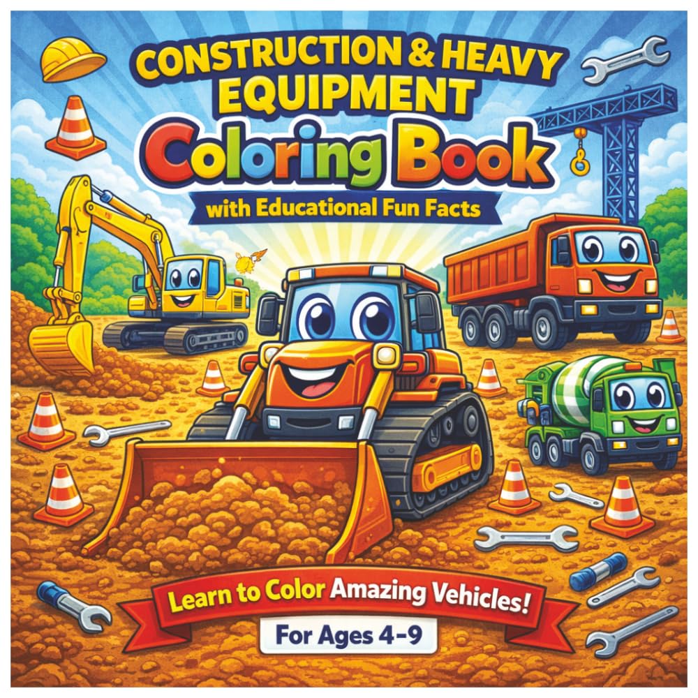 Construction & Heavy Equipment Coloring Book: Fun and Educational Coloring Pages with Bulldozers, Excavators, Dump Trucks, Cranes, and More for Kids ... Emergency and Farming Vehicles!)