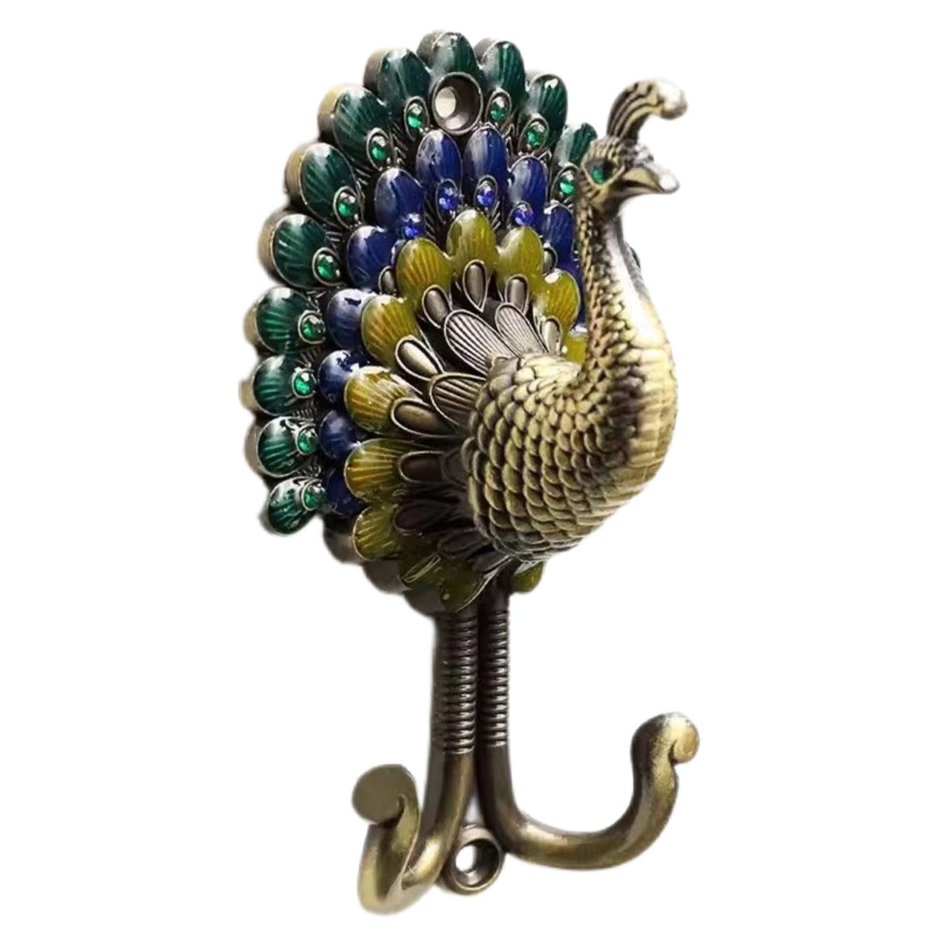 Faroby Decorative Hooks Vintage Peacock Coat Hooks Wall Mount Aluminum Alloy Heavy Duty Double Prong