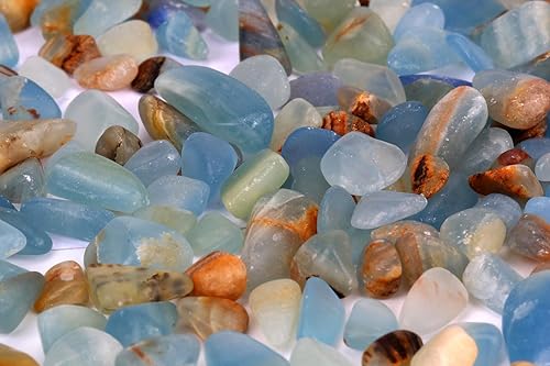 Vista 2 de ZenQ 1 libra Lemurian Aquatine Calcita Rodada Piedras Pulidas Piezas de Cuarzo de Cristal Natural Triturado