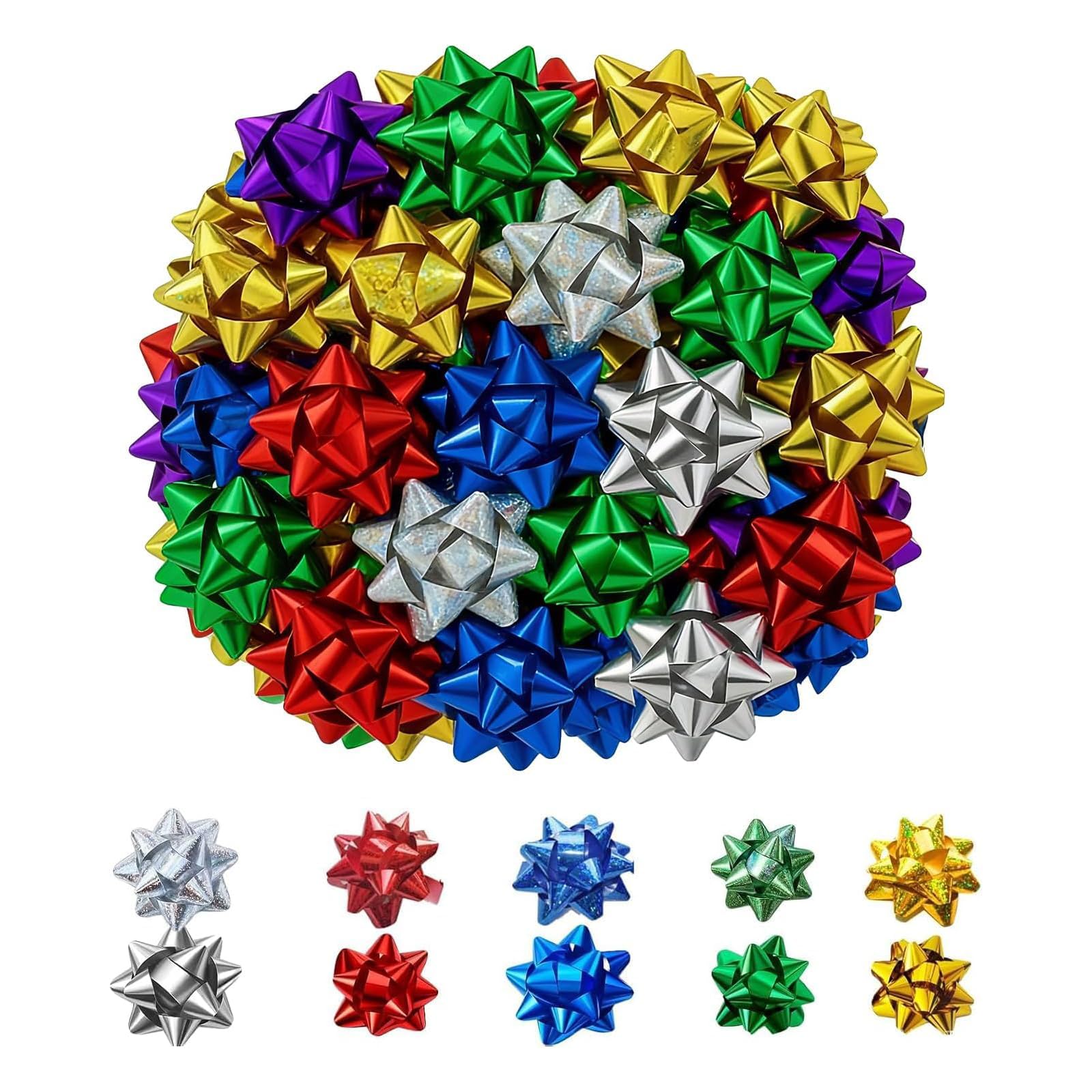 50 Pcs Gift Bows, Christmas Bows for Gift Wrapping, 5 Colors Decorative Gift Bow for Gift Wrapping, Party Favors, Wedding, Flower Bouquets, Christmas Decorations