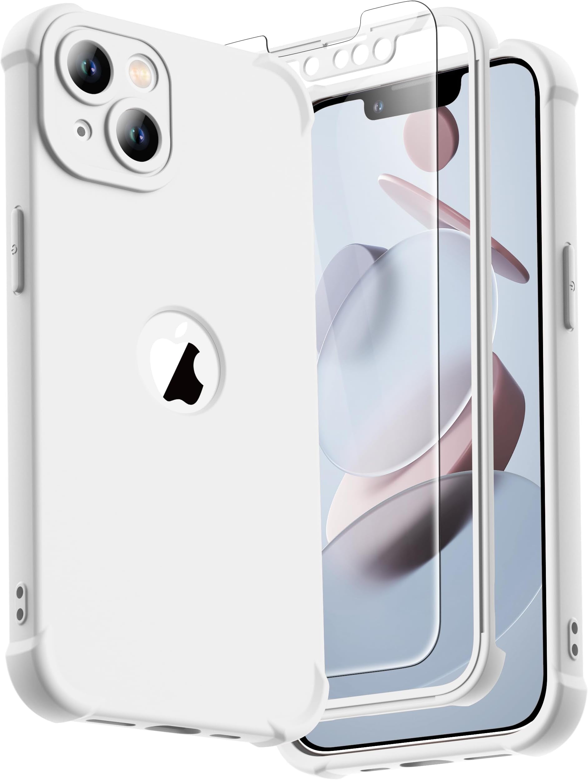 for iPhone 13 Case, with [2 Screen Protectors] [15 Ft Military Grade Drop Test] [Camera Protection] 360° Full Body Shockproof Slim Thin Phone Case iPhone 13 Cover 6.1"- White