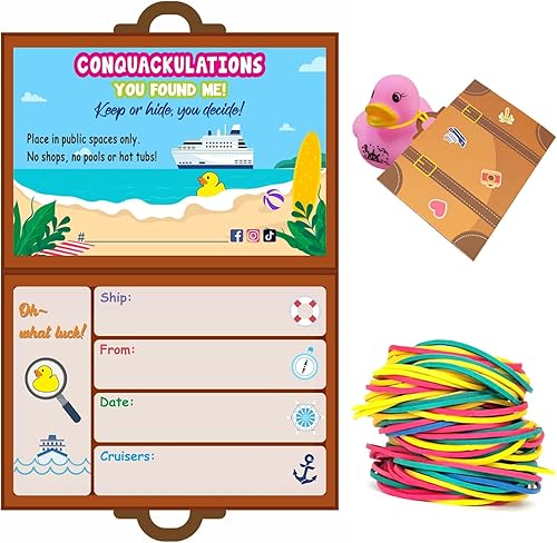 Miniatura 7 de Patos de goma de crucero para crucero, tarjeta de juegos de patitos, 20 patos de goma, 20 etiquetas de pato, 20 bandas de goma, 3 x 4.7 pulgadas,