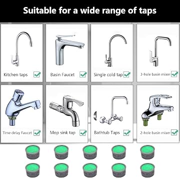 Tap Filter Nozzle - ShiningUU 10pcs Tap Aerators, Faucet Aerator with Sealing Gaskets, Faucet Aerator Nozzle Replacement Parts for Kitchen & Bathroom Taps, Filter Inserts, Tap Water Filters for Taps