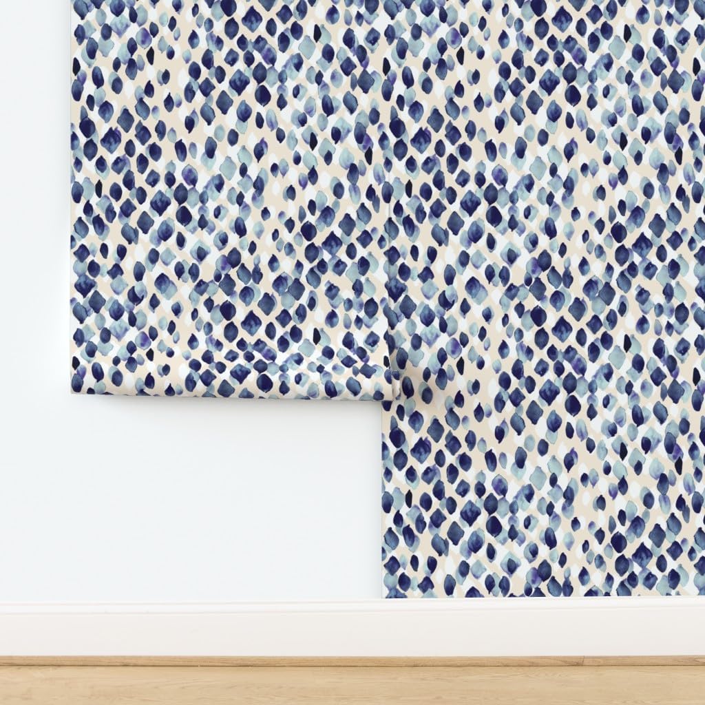 Removable Wallpaper 3ft x 2ft - Indigo Rain Nature Diamond Fashion Watercolor Blue Abstract Custom Pre-Pasted Wallpaper by Spoonflower