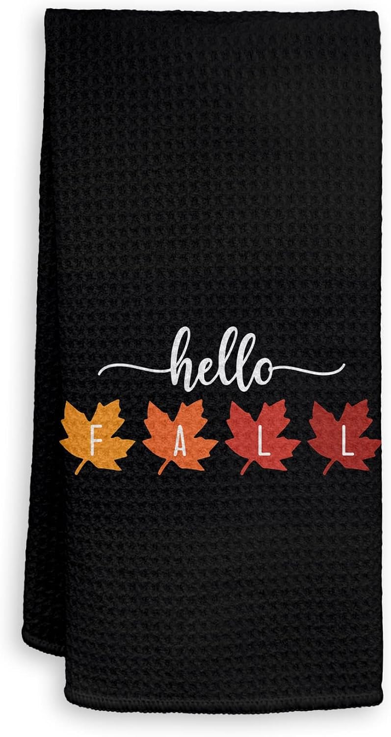 HIWX Coastal Fall Pumpkin Kitchen Dish Towels Decorative 16x24 Set of 2 | Beach Ocean Starfish Seashell Pumpkin Kitchen Dish Tea Towels, Blue Striped Autumn Seasonal Hand Towel for Bathroom Decor