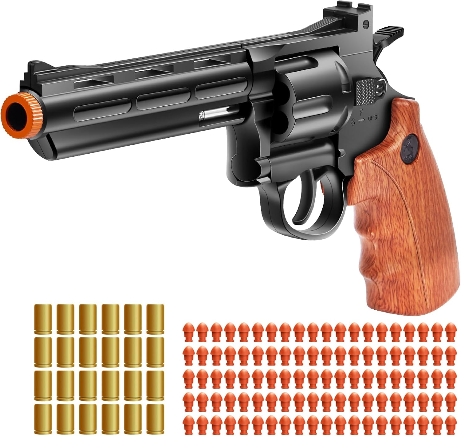 Revolver Toy Gun with 100 Soft Bullets,24 Shells,Realistic Toy Revolver Gun,Christmas Birthday Gifts for Boys Kids Adult Age 8+(Brown)
