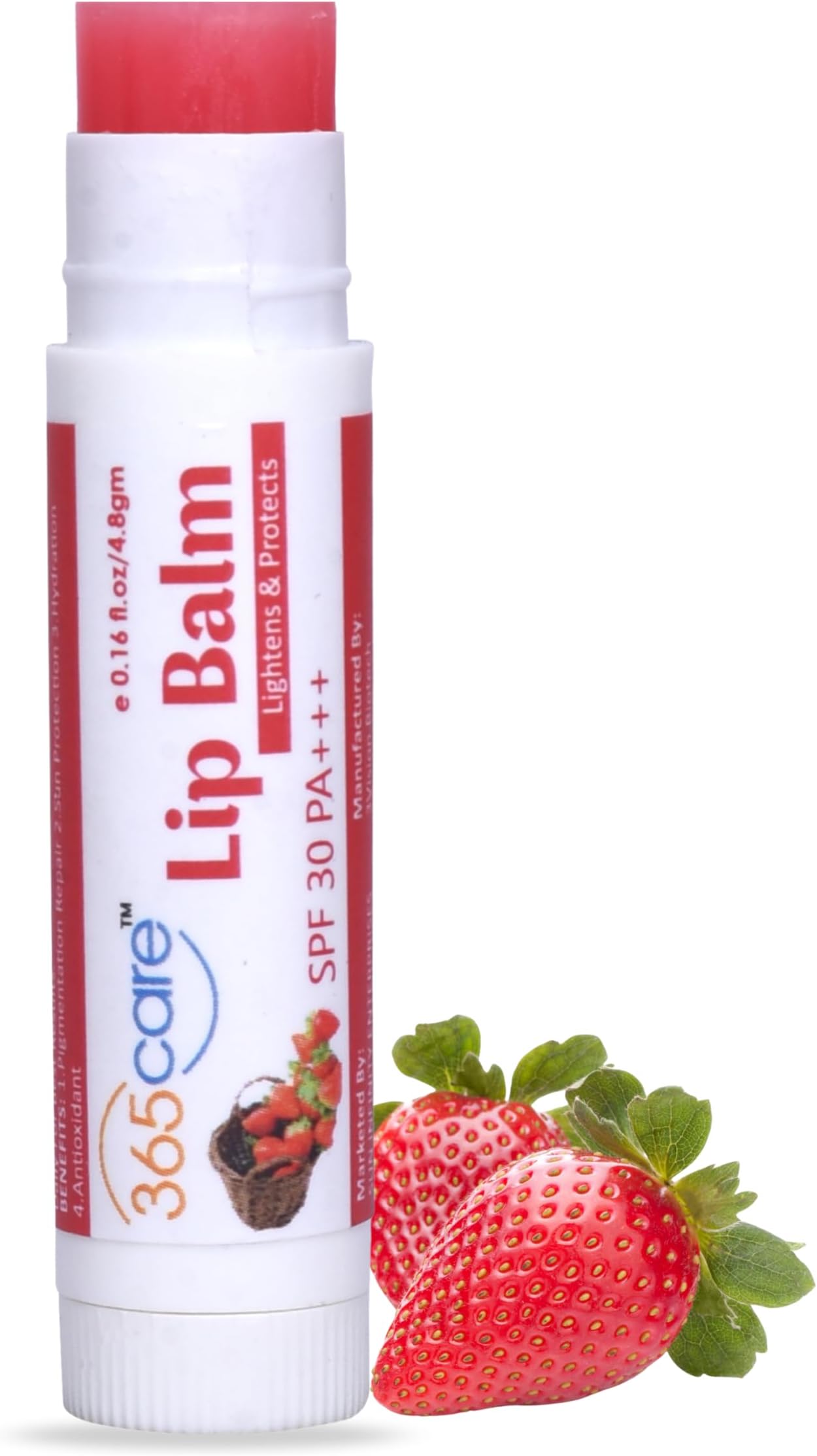 Strawberry Lip Balm for Dark Lips Lightening with SPF 30 PA+++ | Sun Protection & Moisturizing | Lip Balm with Kojic Acid, Vitamin E & Shea Butter | For Men & Women | 4.8g