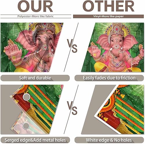 Miniatura 5 de Telón de fondo de fotografía de poliéster de 8 x 6 pies, fondo de Dios hindú indio, guirnalda de caléndula Ganesh Chathurthi, guirnalda de caléndula