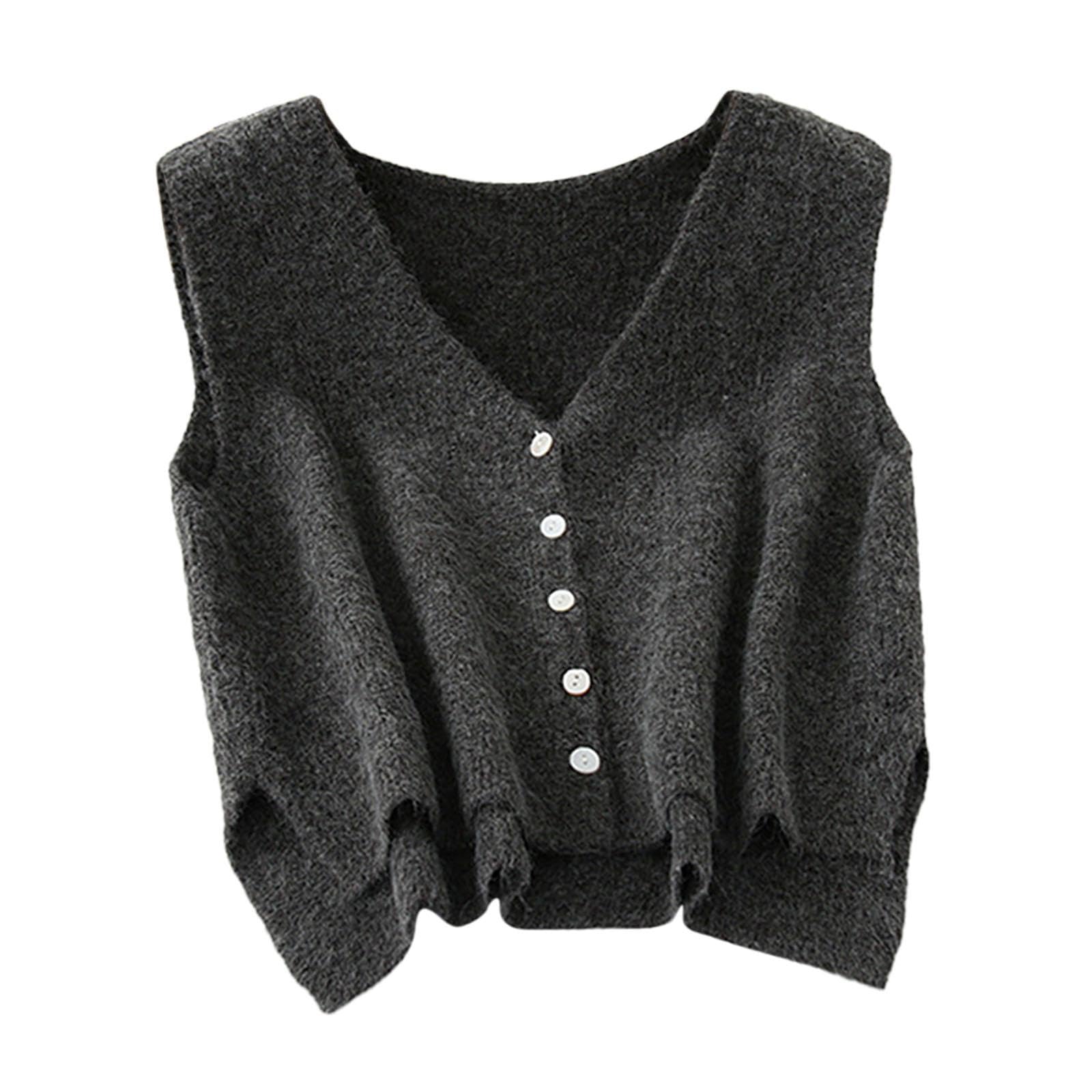 myaddiction Women Sweater Vest Breathable V Neck Casual Fashion Jumpers Sleeveless Gilet Gray-picture-17