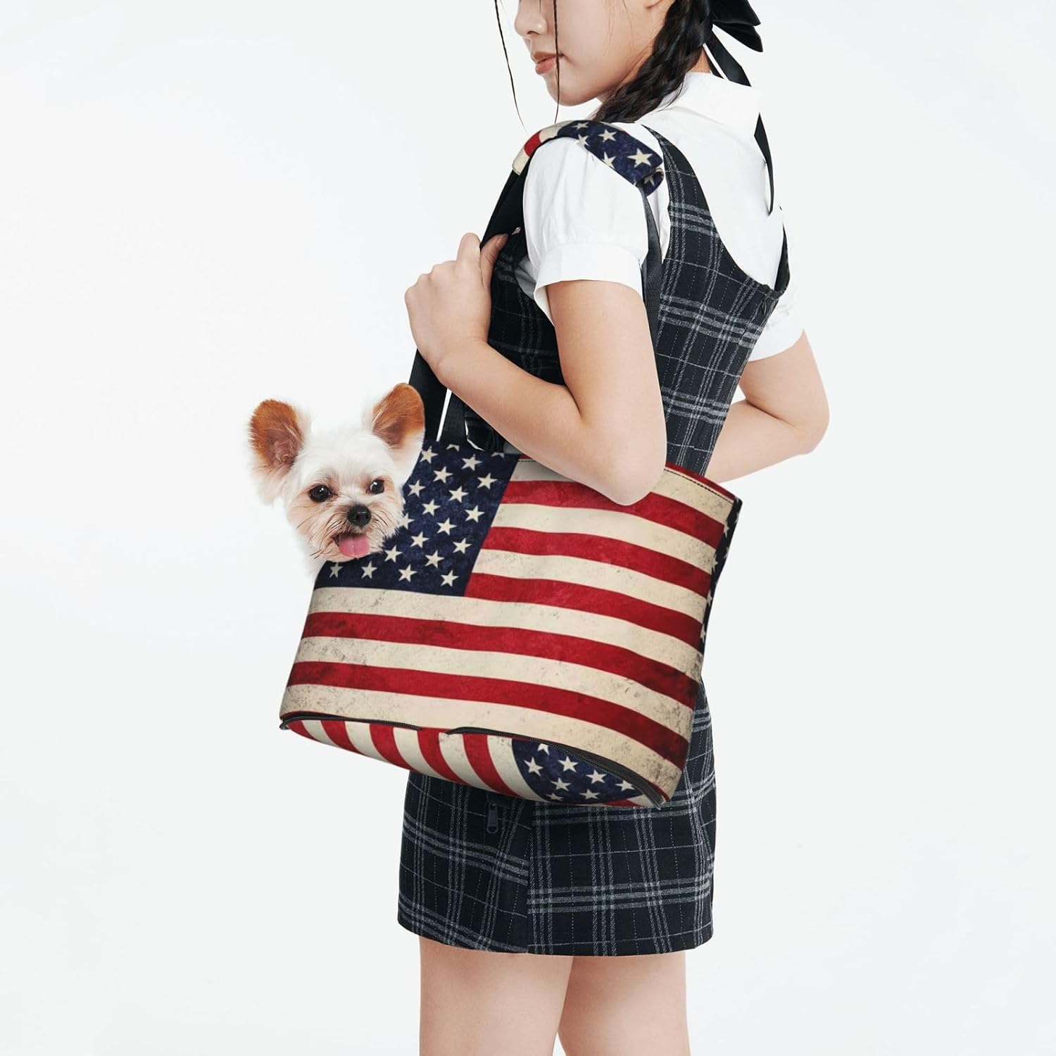 American Flag Portable Pet Purse Carrier Sling, Hands-Free Travel Dog and Cat Carrier for Small Dogs and Cats