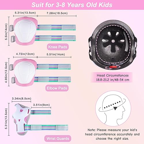 Miniatura 6 de Casco de bicicleta para niños, cascos para niños de 5 a 8 años con calcomanías de bricolaje, rodilleras y coderas para niños, casco ajustable de