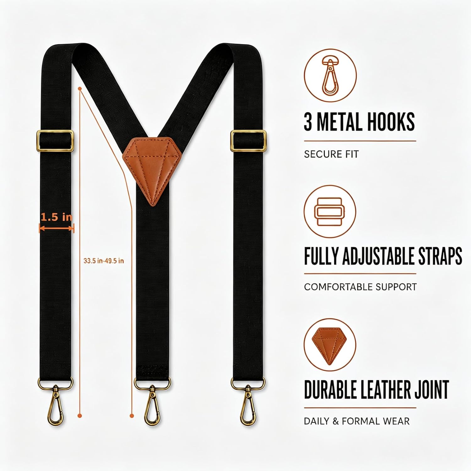 Wide Suspenders for Men, Work Mens Suspenders with Belt-Loop Hooks