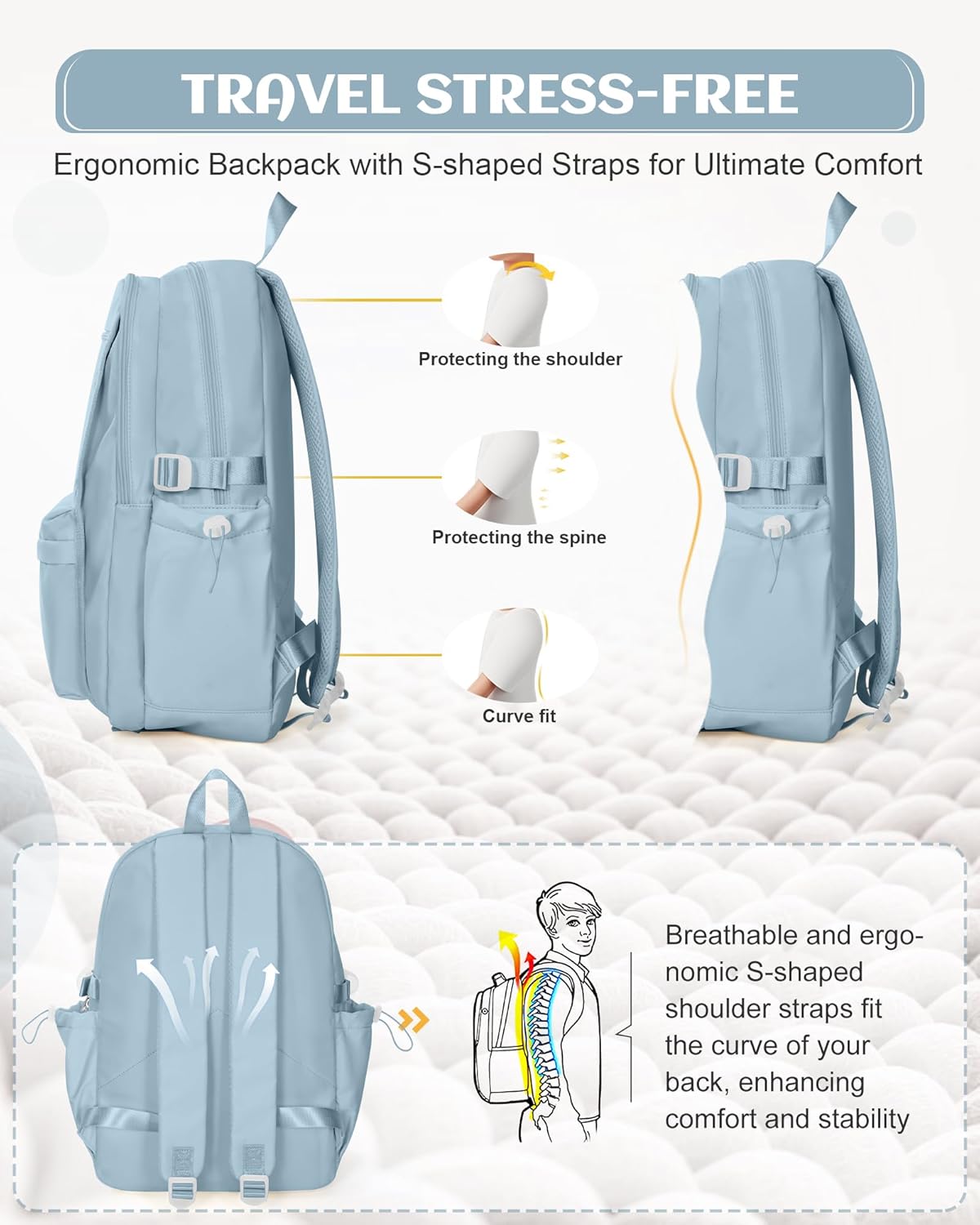 School Backpack for Teen Girls Lightweight College Backpack Women Travel Backpacks Waterproof High School Bookbag for Men Classic Casual Daypacks(Blue) - Image 6