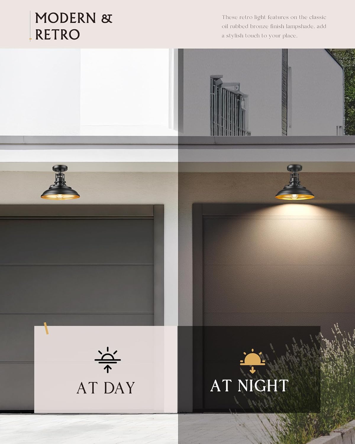 FEMILA Industrial Semi Flush Mount Ceiling Light, 12" Farmhouse Front Porch Ceiling Lighting Fixture, 2 Pack Outdoor Flush Mount Porch Light for Entryway, Hallway, Kitchen, 4FY15-F-2PK BK-1