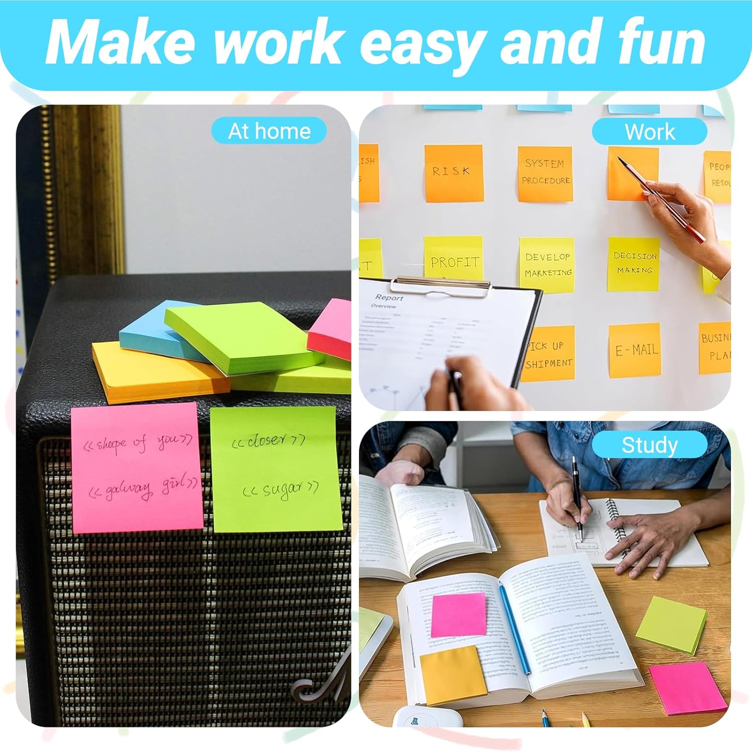 Sticky Notes 3x3, 8 Color Sticky Notes, Post Its, Removable Self-Stick Notes for Office, School, Home, Notebook, Send Goods from Local Warehouse, 100 Pads/Pack (10)